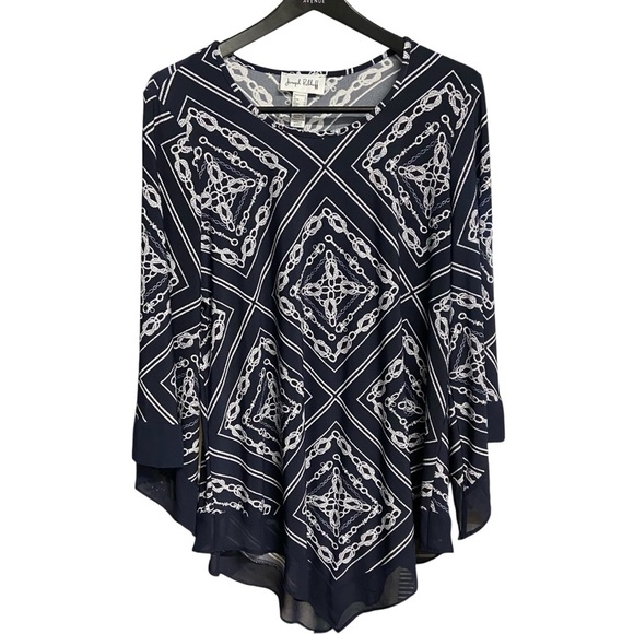 Joseph Ribkoff Bandeau Tunic Asymmetrical Top Size 14 Navy White Nautical Flowy - Picture 1 of 11